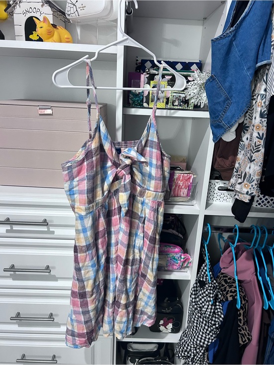 Old Navy Dresses & Skirts - Old Navy Pink, Blue & Cream Plaid Tie-Front Spaghetti Strap Dress